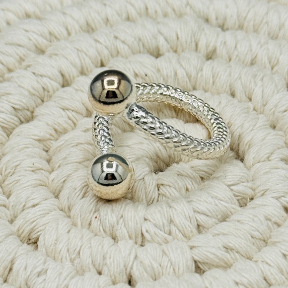 925 Fashion Geometric Handmade Irregular Double Balls Ring - Picture 6 of 8